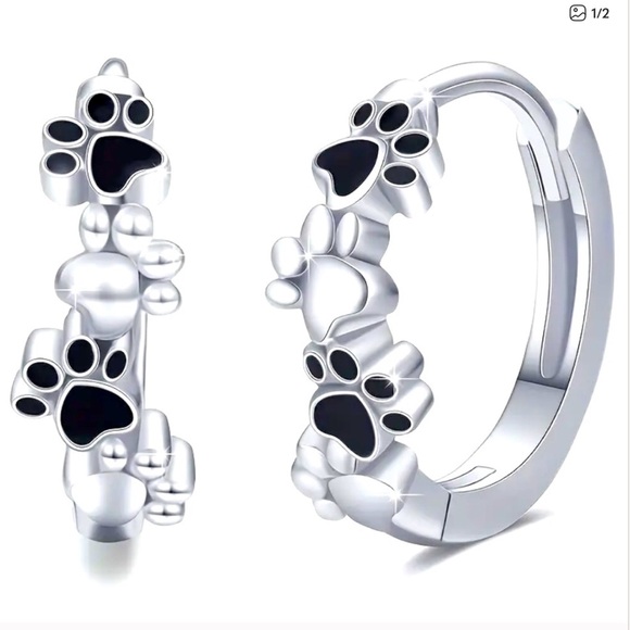 Earrings Jewelry - ❌❌SOLD / 🐾 Silver and Black Paw Print Loop Earrings